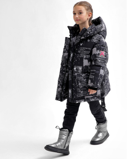 Черный пуховик с поясом для девочек 55828, Цвет: Черный, Размер: 116, изображение 3