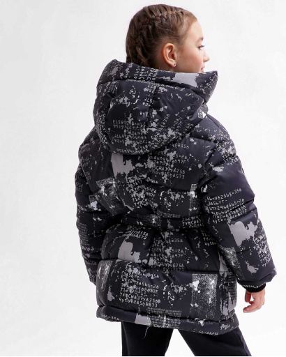 Черный пуховик с поясом для девочек 55828, Цвет: Черный, Размер: 116, изображение 8