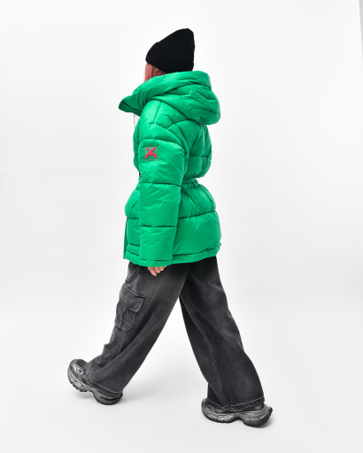 Зеленый пуховик с поясом для девочек 55829, Цвет: Зеленый, Размер: 152, изображение 3