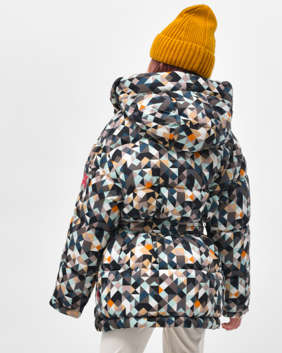 Разноцветный пуховик с поясом для девочек 55830, Цвет: Мультиколор, Размер: 116, изображение 2