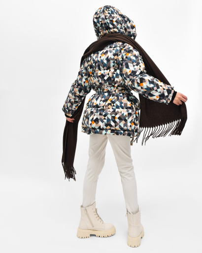 Разноцветный пуховик с поясом для девочек 55830, Цвет: Мультиколор, Размер: 116, изображение 5