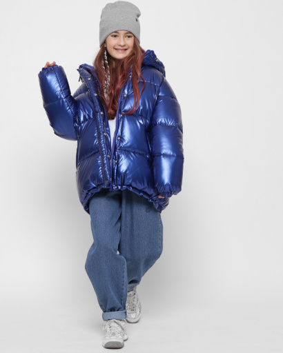 Синяя зимняя куртка для девочек 43444, Цвет: Синий, Размер: 122, изображение 4