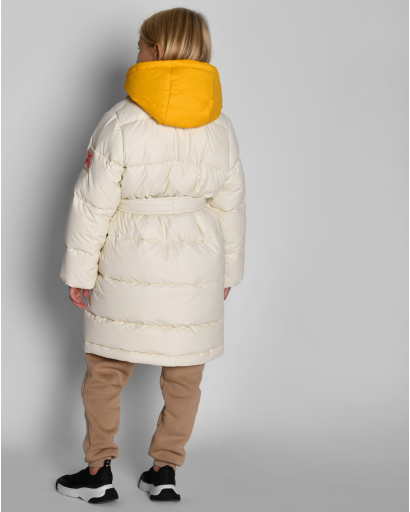 Пуховик для девочек цвета молоко 54358, Цвет: Молочний, Размер: 116, изображение 4
