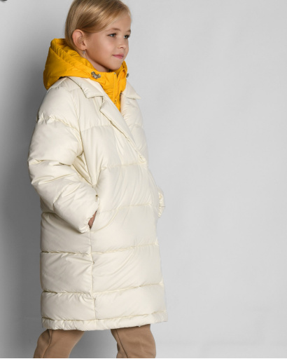 Пуховик для девочек цвета молоко 54358, Цвет: Молочний, Размер: 116, изображение 5