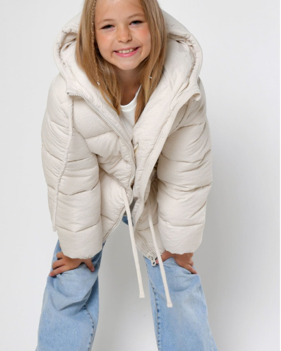 Детский пуховик молочного цвета 56056, Цвет: Молочний, Размер: 128, изображение 3