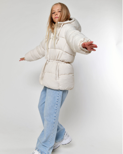 Детский пуховик молочного цвета 56056, Цвет: Молочний, Размер: 128, изображение 4
