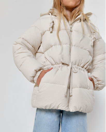 Детский пуховик молочного цвета 56056, Цвет: Молочний, Размер: 128, изображение 5