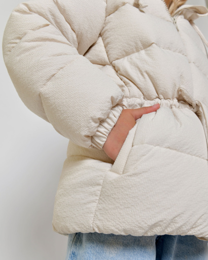 Детский пуховик молочного цвета 56056, Цвет: Молочний, Размер: 128, изображение 6