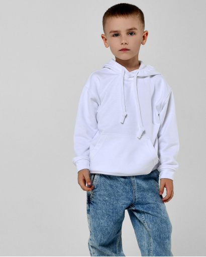 Детский худи унисекс белого цвета 55711, Цвет: Белый, Размер: 110, изображение 2