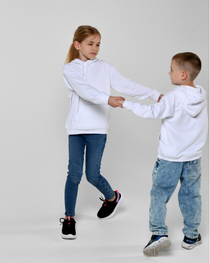 Детский худи унисекс белого цвета 55711, Цвет: Белый, Размер: 110, изображение 5