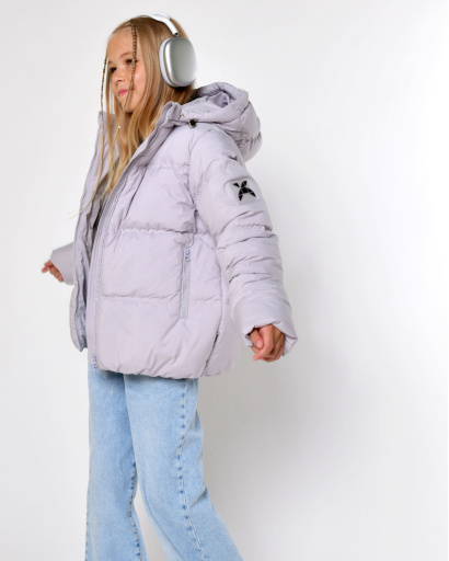 Серая зимняя куртка для девочек 56046, Цвет: Серый, Размер: 122, изображение 2