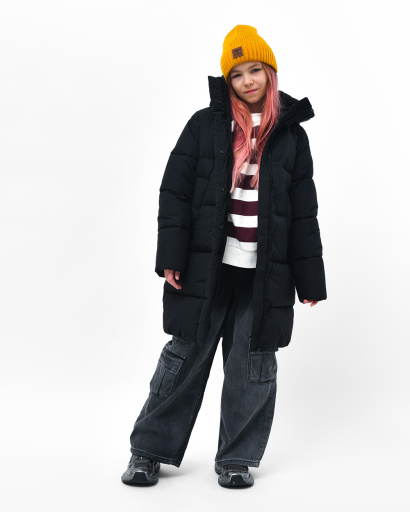 Зимний черный пуховик для девочки на экопухе 56151, Цвет: Черный, Размер: 116, изображение 2