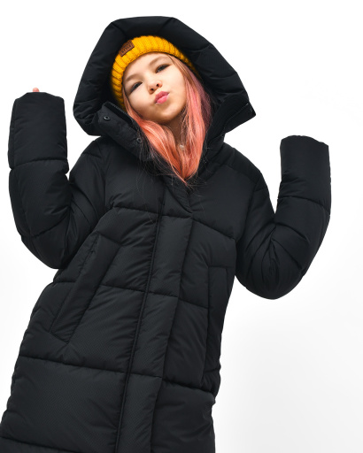 Зимний черный пуховик для девочки на экопухе 56151, Цвет: Черный, Размер: 116, изображение 4