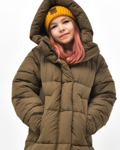 Зимний оливковый пуховик для девочки на эко-пухе 57168, Цвет: Оливковый, Размер: 128, изображение 4