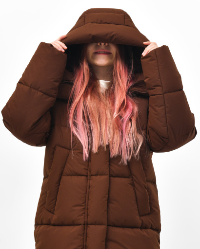 Зимний коричневый пуховик для девочки на эко-пухе 57169, Цвет: Коричневый, Размер: 128, изображение 4