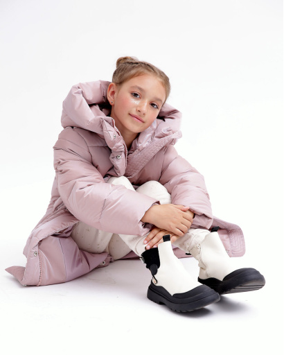 Детский пудровый пуховик для девочек 55716, Цвет: Пудровый, Размер: 152, изображение 2
