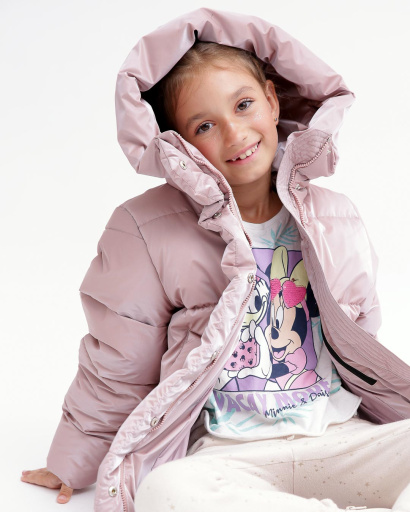 Детский пудровый пуховик для девочек 55716, Цвет: Пудровый, Размер: 152, изображение 4