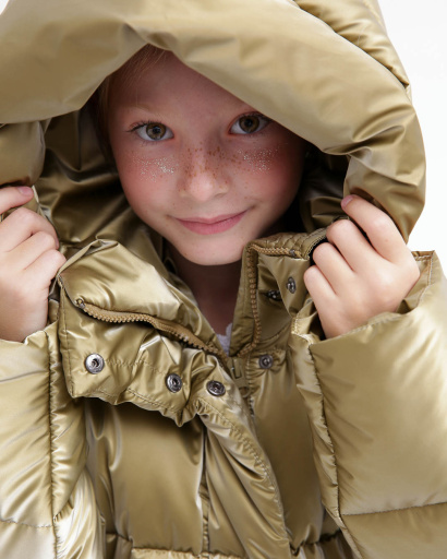 Дитячий золотий пуховик для дівчат 55720, Колір: Золото, Розмір: 146, зображення 6
