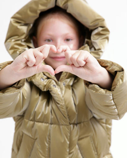 Дитячий золотий пуховик для дівчат 55720, Колір: Золото, Розмір: 146, зображення 7