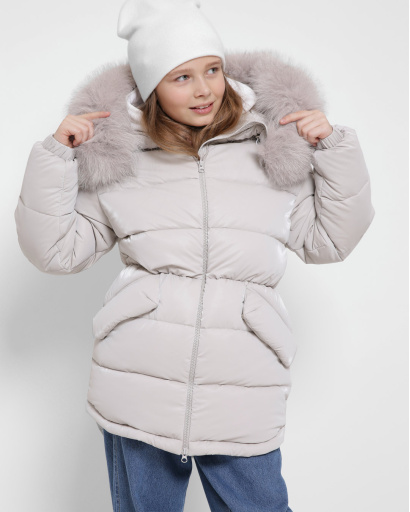 Матовый бежевый пуховик для девочки подростка 43467, Цвет: Холодный беж, Размер: 116, изображение 2