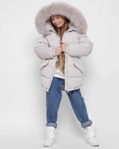 Матовый бежевый пуховик для девочки подростка 43467, Цвет: Холодный беж, Размер: 116, изображение 3