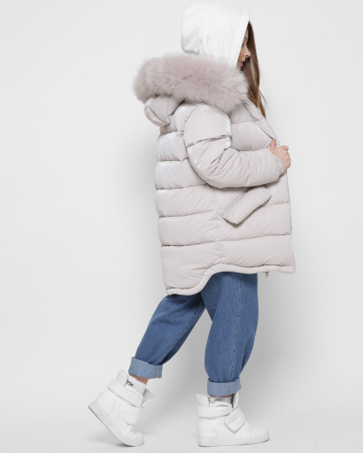 Матовый бежевый пуховик для девочки подростка 43467, Цвет: Холодный беж, Размер: 116, изображение 4
