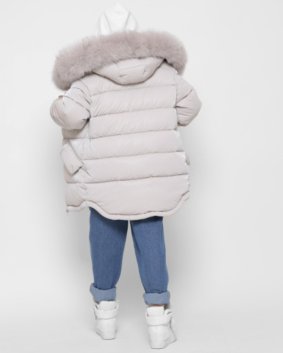 Матовый бежевый пуховик для девочки подростка 43467, Цвет: Холодный беж, Размер: 116, изображение 5