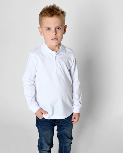Детская белая рубашка-поло с длинным рукавом 53227, Цвет: Белый, Размер: 110, изображение 3