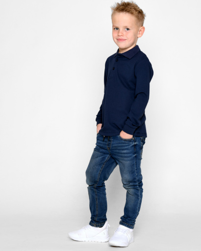 Детская синяя рубашка-поло с длинным рукавом 53229, Цвет: Синий, Размер: 152, изображение 3