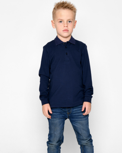 Детская синяя рубашка-поло с длинным рукавом 53229, Цвет: Синий, Размер: 152, изображение 5