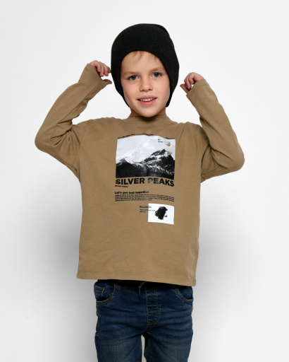 Підлітковий лонгслів кольору хакі з малюнком гір 52550, Колір: Хакі, Розмір: 140, зображення 3