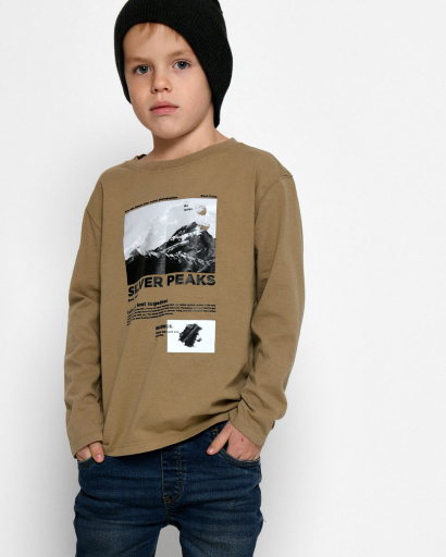 Підлітковий лонгслів кольору хакі з малюнком гір 52550, Колір: Хакі, Розмір: 140, зображення 6