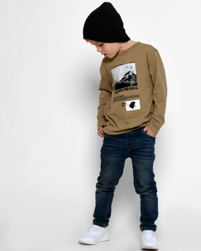 Підлітковий лонгслів кольору хакі з малюнком гір 52550, Колір: Хакі, Розмір: 140, зображення 7