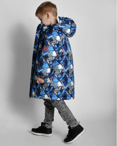 Детский синий оверсайз пуховик унисекс 55216, Цвет: Синий, Размер: 146, изображение 2