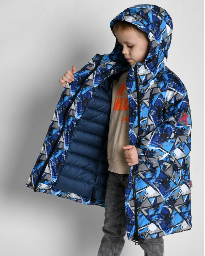 Детский синий оверсайз пуховик унисекс 55216, Цвет: Синий, Размер: 146, изображение 3