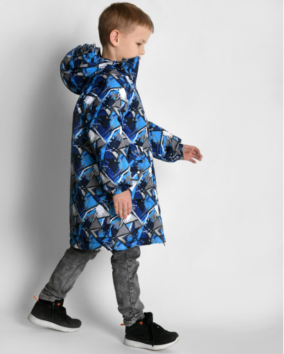 Детский синий оверсайз пуховик унисекс 55216, Цвет: Синий, Размер: 146, изображение 4