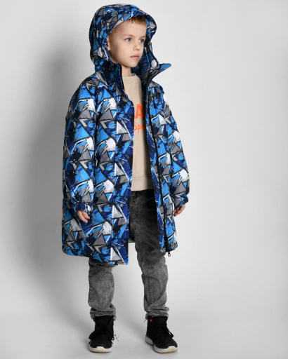 Детский синий оверсайз пуховик унисекс 55216, Цвет: Синий, Размер: 146, изображение 6