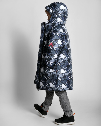 Детский серый оверсайз пуховик унисекс 55217, Цвет: Серый, Размер: 152, изображение 2