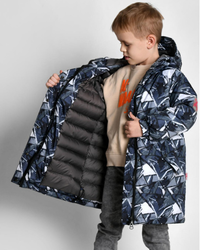 Детский серый оверсайз пуховик унисекс 55217, Цвет: Серый, Размер: 152, изображение 6