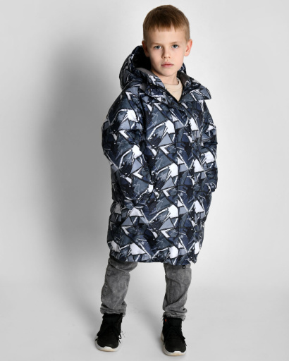 Детский серый оверсайз пуховик унисекс 55217, Цвет: Серый, Размер: 152, изображение 7