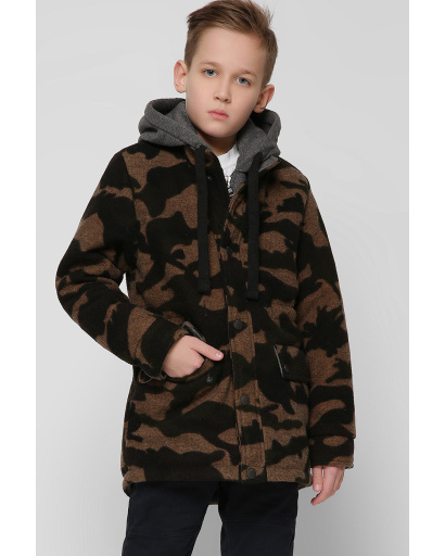 Пальто камуфляжне для хлопчика з трикотажним капюшоном 36751, Колір: Хакі, Розмір: 128, зображення 2