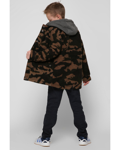 Пальто камуфляжне для хлопчика з трикотажним капюшоном 36751, Колір: Хакі, Розмір: 128, зображення 3