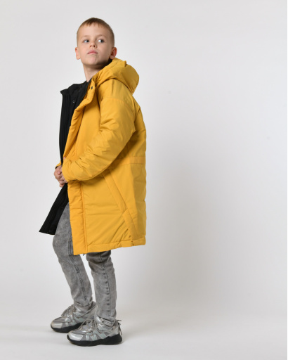 Зимова гірчична куртка  на пуху для хлопчика 56024, Колір: Гірчиця, Розмір: 158, зображення 2