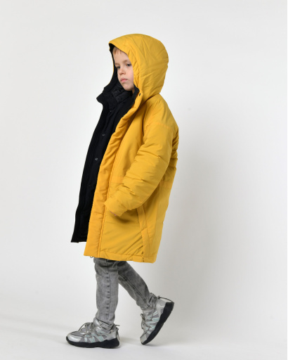 Зимова гірчична куртка  на пуху для хлопчика 56024, Колір: Гірчиця, Розмір: 158, зображення 3