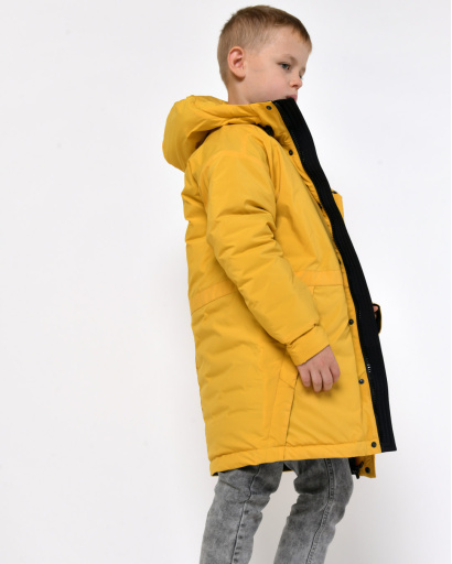 Зимова гірчична куртка  на пуху для хлопчика 56024, Колір: Гірчиця, Розмір: 158, зображення 4