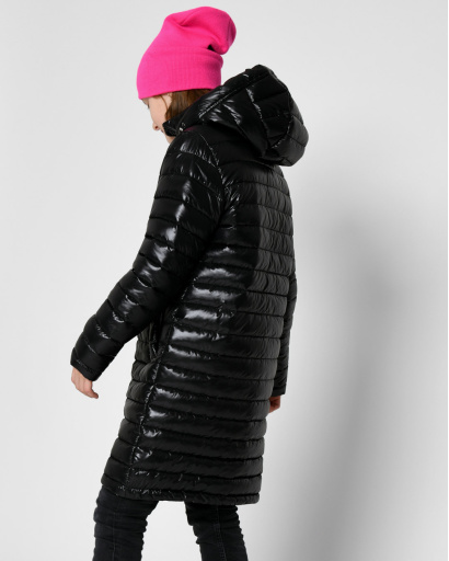 Довга стьобана чорна куртка для дівчинки 53329, Колір: Чорний, Розмір: 140, зображення 6