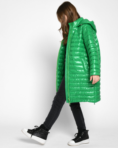 Довга стьобана зелена куртка для дівчинки 53330, Колір: Зелений, Розмір: 140, зображення 3
