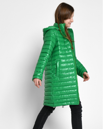 Довга стьобана зелена куртка для дівчинки 53330, Колір: Зелений, Розмір: 140, зображення 4