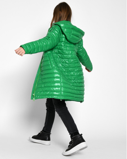 Довга стьобана зелена куртка для дівчинки 53330, Колір: Зелений, Розмір: 140, зображення 5
