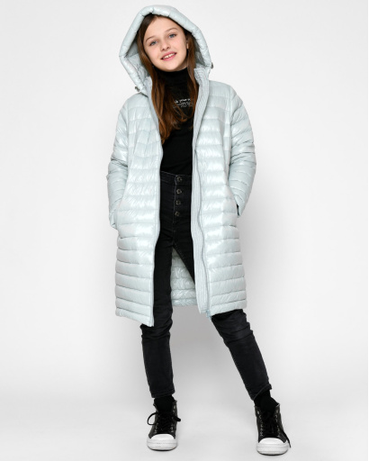 Довга стьобана м`ятна куртка для дівчинки 53331, Колір: М'ята, Розмір: 122, зображення 2